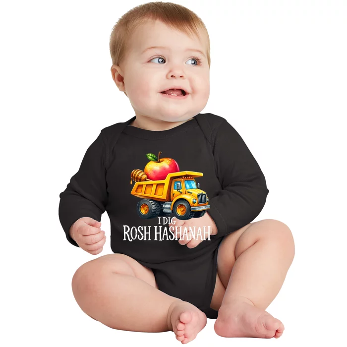 I Dig Rosh Hashanah Dump Truck Apples Honey Jewish New Year Baby Long Sleeve Bodysuit