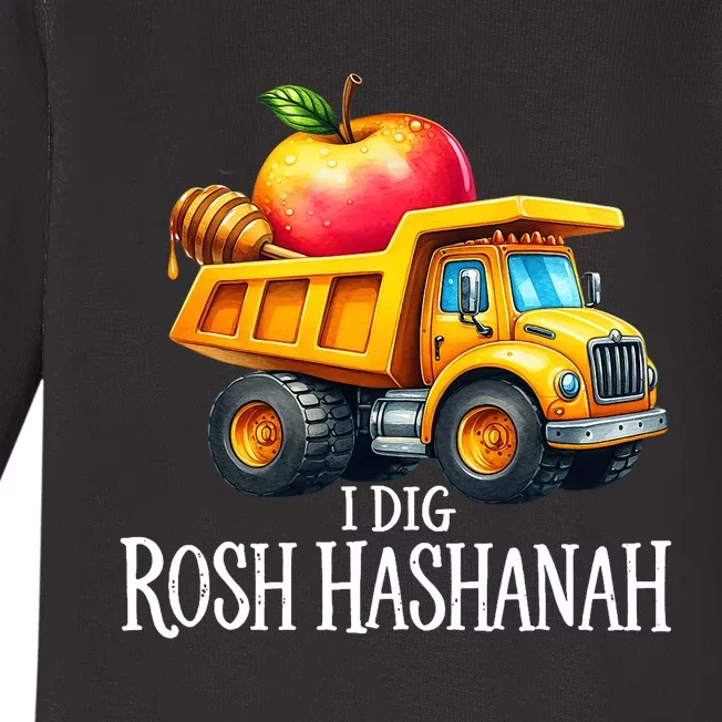 I Dig Rosh Hashanah Dump Truck Apples Honey Jewish New Year Baby Long Sleeve Bodysuit