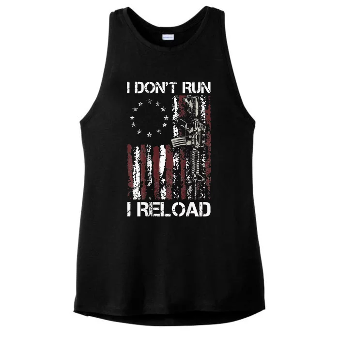 I Dont Run I Reload Gun American Flag Patriots Ladies Tri-Blend Wicking Tank