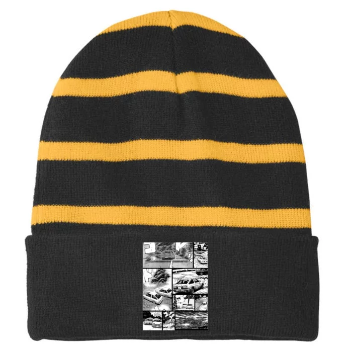 Initial D Racing Manga Wall Design (Version 2) Striped Beanie with Solid Band