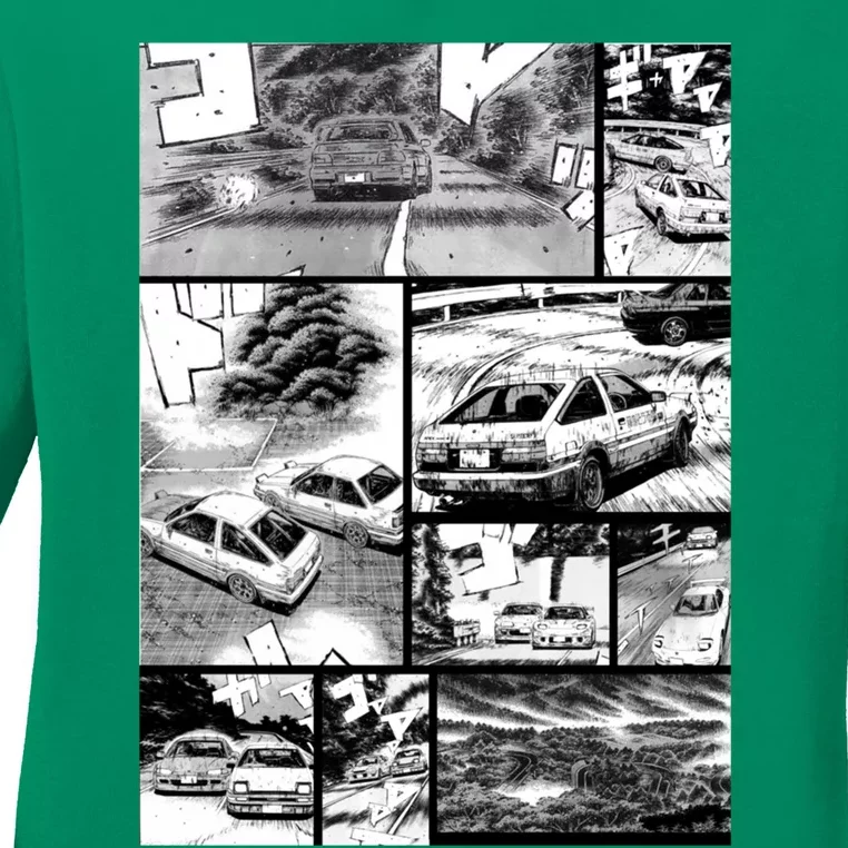 Initial D Racing Manga Wall Design (Version 2) Ladies Long Sleeve Shirt