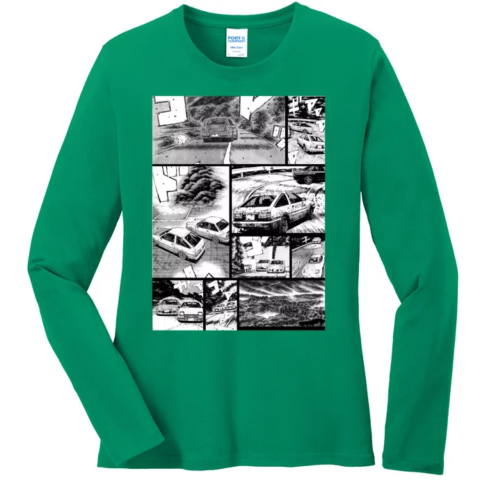 Initial D Racing Manga Wall Design (Version 2) Ladies Long Sleeve Shirt