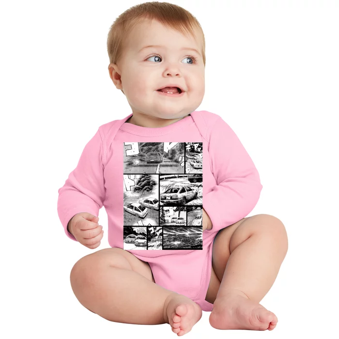 Initial D Racing Manga Wall Design (Version 2) Baby Long Sleeve Bodysuit