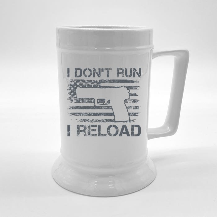 I Don't Run I Reload Pro Guns USA Flag Pistol Funny Gun Front & Back Beer Stein