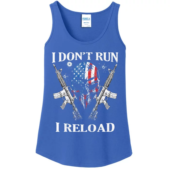 I don't Run I Reload Gun Rights AR 15 Skull American Flag Ladies Essential Tank