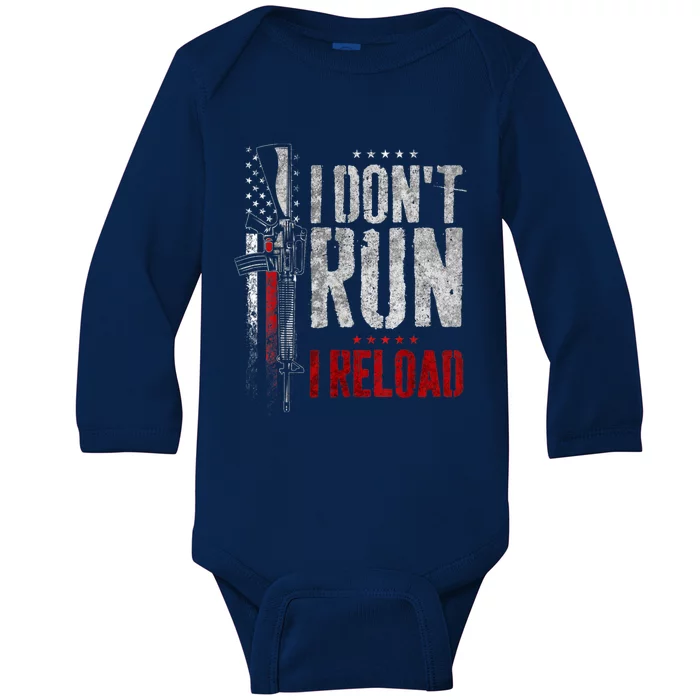 I Don't Run I Reload Vintage US Flag Baby Long Sleeve Bodysuit