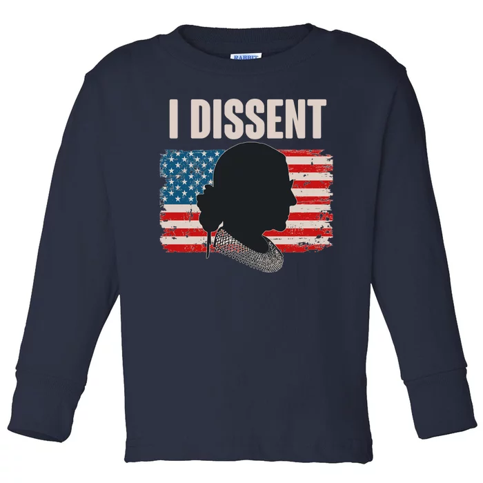 I Dissent Ruth Bader Ginsberg RBG USA American Flag Toddler Long Sleeve Shirt