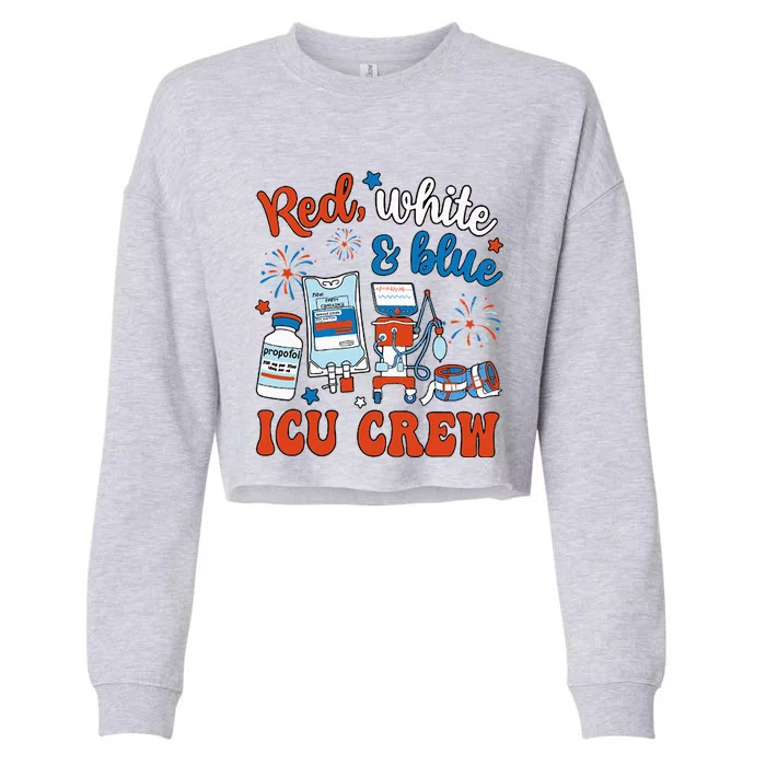 Independence Day Red White Blue Icu Crew Cropped Pullover Crew