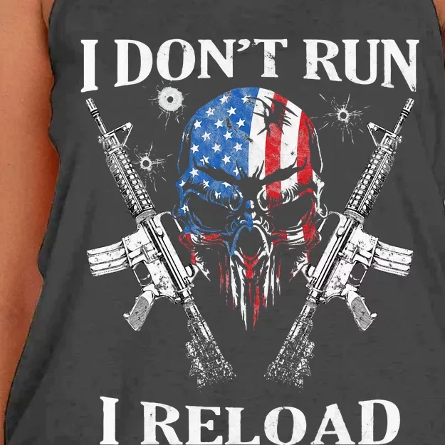 I Dont Run I Reload Gun Rights AR 15 Skull American Flag Women's Knotted Racerback Tank