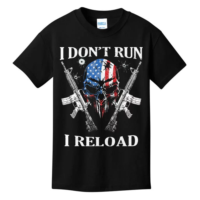 I Dont Run I Reload Gun Rights AR 15 Skull American Flag Kids T-Shirt