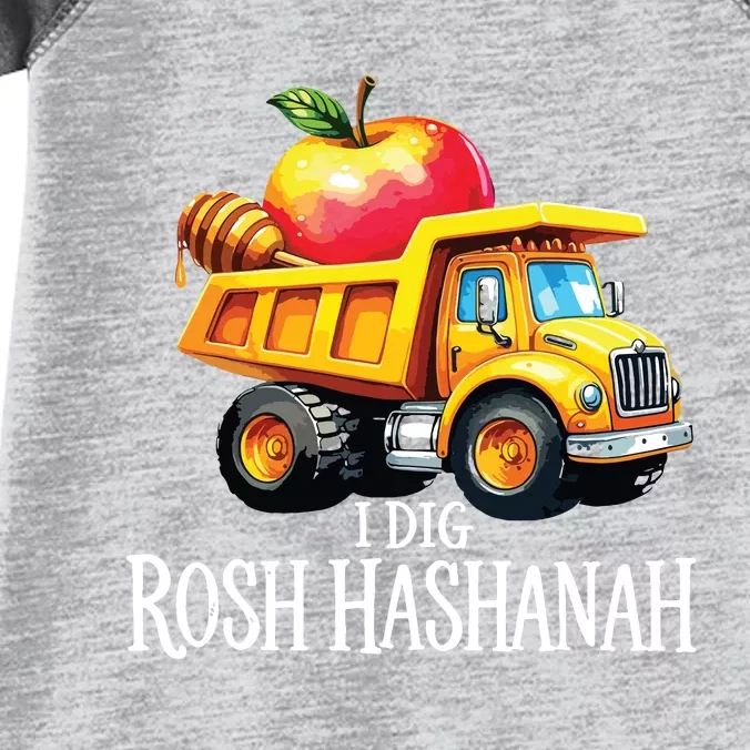 I Dig Rosh Hashanah Dump Truck Apples Honey Jewish New Year Infant Baby Jersey Bodysuit