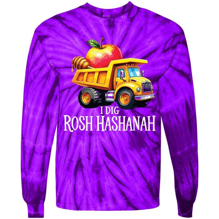 I Dig Rosh Hashanah Dump Truck Apples Honey Jewish New Year Tie-Dye Long Sleeve Shirt