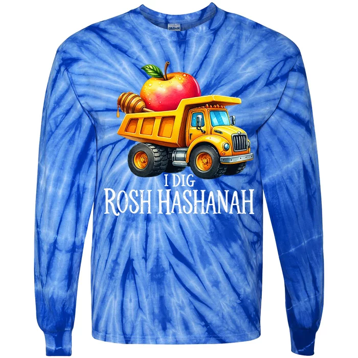 I Dig Rosh Hashanah Dump Truck Apples Honey Jewish New Year Tie-Dye Long Sleeve Shirt