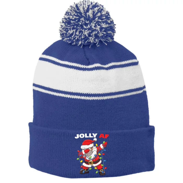 Inappropriate Dabbing Santa In Face Mask Garland Jolly Af Gift Stripe Pom Pom Beanie