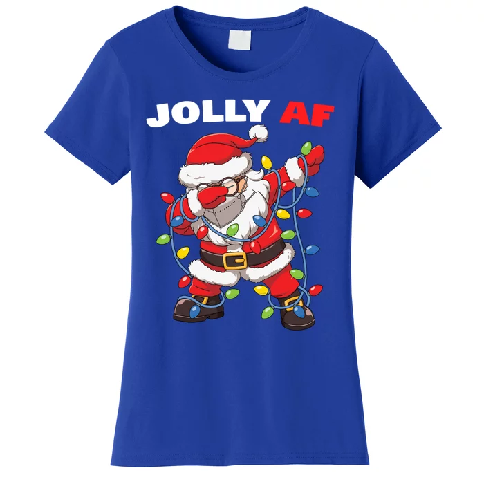 Inappropriate Dabbing Santa In Face Mask Garland Jolly Af Gift Women's T-Shirt