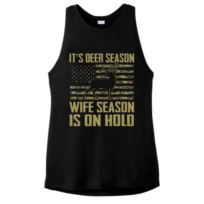 ItS Deer Season Wife Season Is On Hold Ladies Tri-Blend Wicking Tank