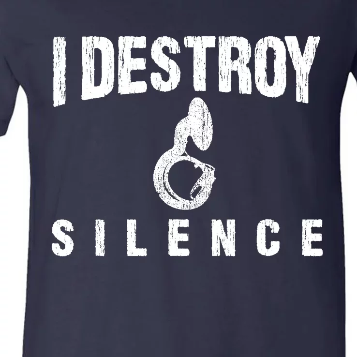 I Destroy Silence Sousaphone Funny Marching Band Gift V-Neck T-Shirt