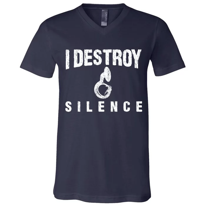 I Destroy Silence Sousaphone Funny Marching Band Gift V-Neck T-Shirt