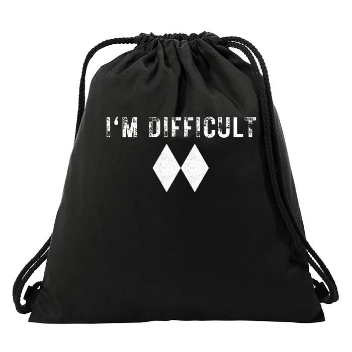 IM Difficult Skiing Skier Snowboard Double Black Diamonds Drawstring Bag