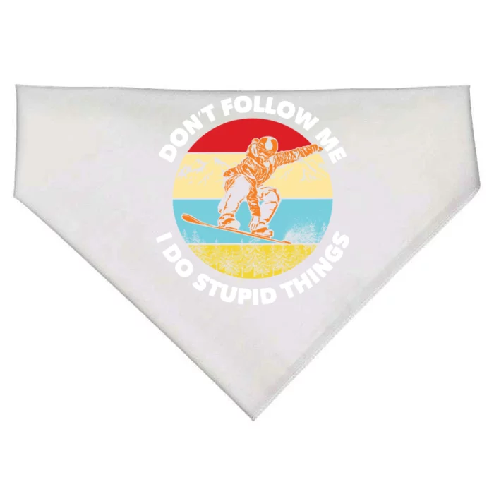 I Do Stupid Things Dont Follow Me Snowboarding Snowboarder Gift USA-Made Doggie Bandana