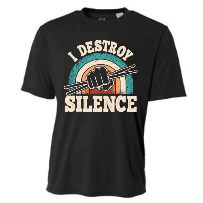 I Destroy Silence Retro Drummer Funny Drumming Lover Drum Cooling Performance Crew T-Shirt