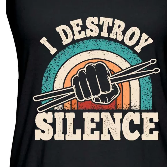 I Destroy Silence Retro Drummer Funny Drumming Lover Drum Ladies Essential Flowy Tank