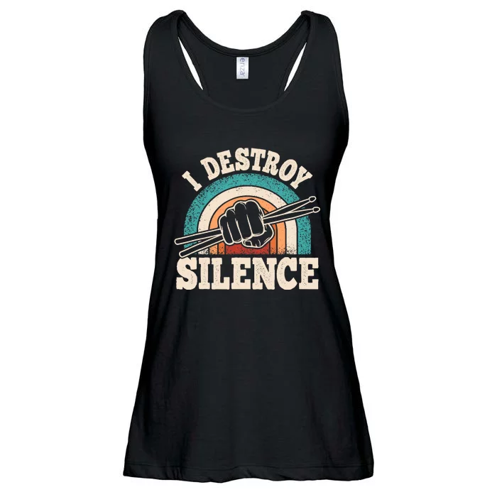 I Destroy Silence Retro Drummer Funny Drumming Lover Drum Ladies Essential Flowy Tank