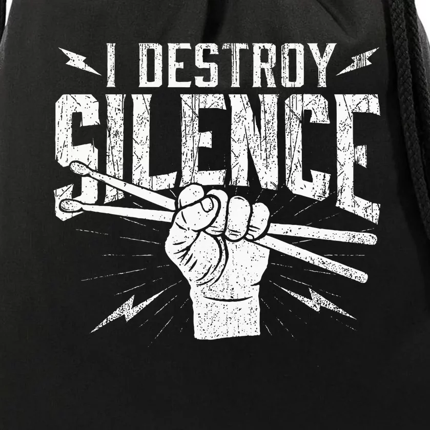 I Destroy Silence Drummer Music Lover Drawstring Bag