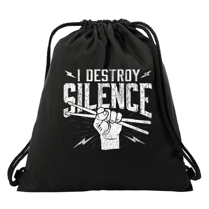 I Destroy Silence Drummer Music Lover Drawstring Bag