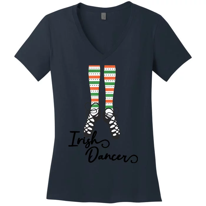 Irish Dance Socks Shoes for Girl in St Patrick's day Women's V-Neck T-Shirt