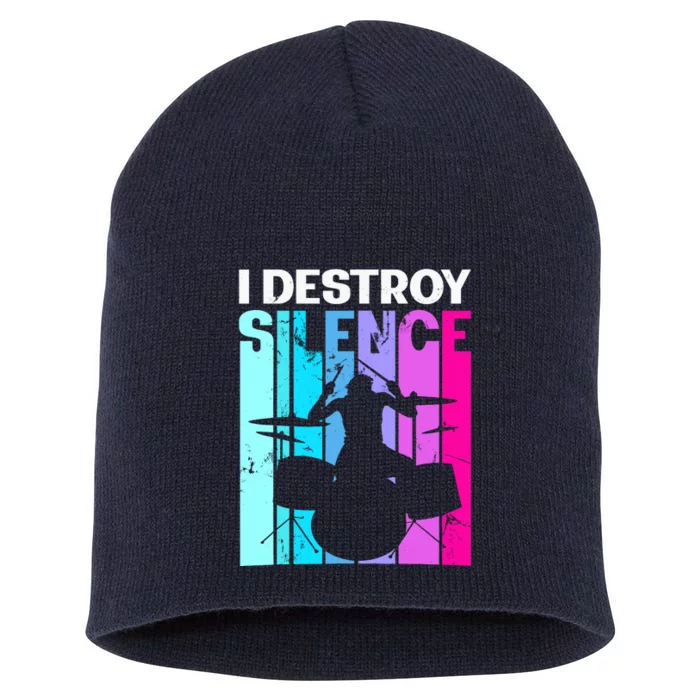 I Destroy Silence Drums Musician Drummer Drum Player Gift Short Acrylic Beanie