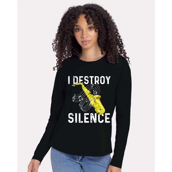 I Destroy Silence Saxophone Player Saxophonist Jazz Music Womens Cotton Relaxed Long Sleeve T-Shirt