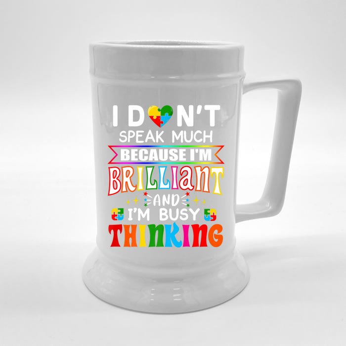 I Dont Speak Much Brilliant Autism Gift Autistic Boys Girls Gift Front & Back Beer Stein