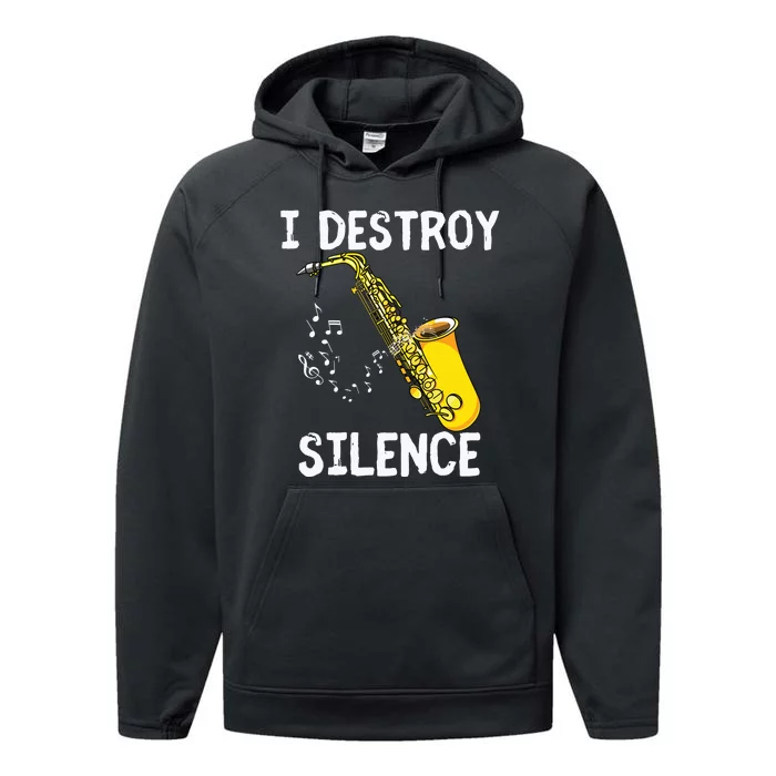 I Destroy Silence Saxophone The Sax Funny Saxophonist Gift Performance Fleece Hoodie