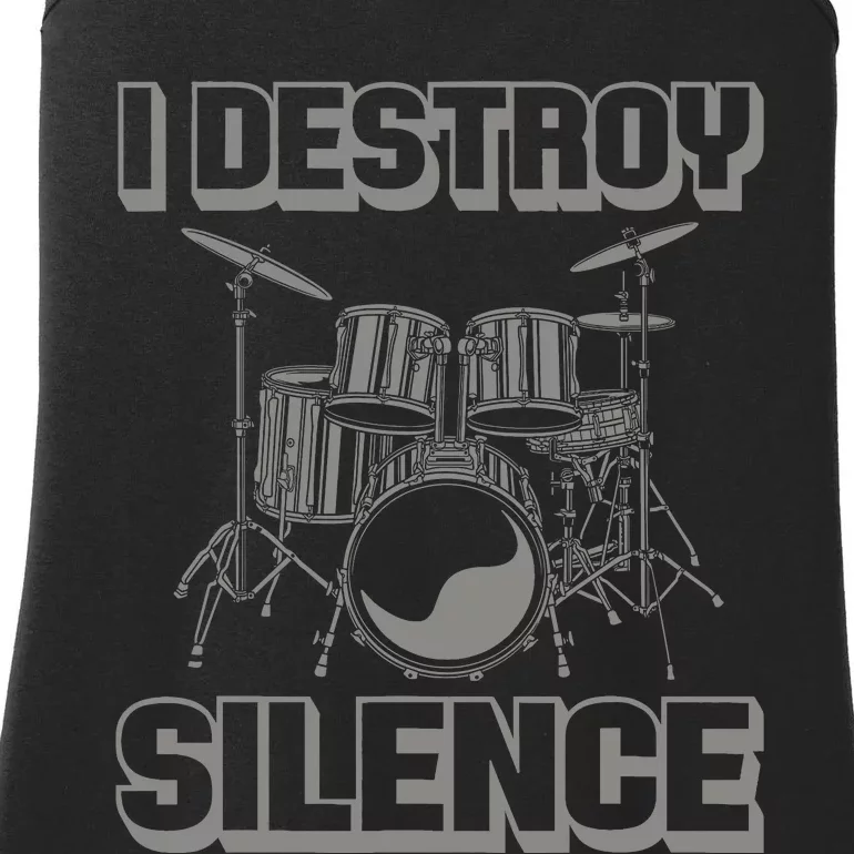 I Destroy Silence Funny Drummer Drum Player Music Pun Outfit Ladies Essential Tank