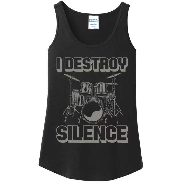 I Destroy Silence Funny Drummer Drum Player Music Pun Outfit Ladies Essential Tank