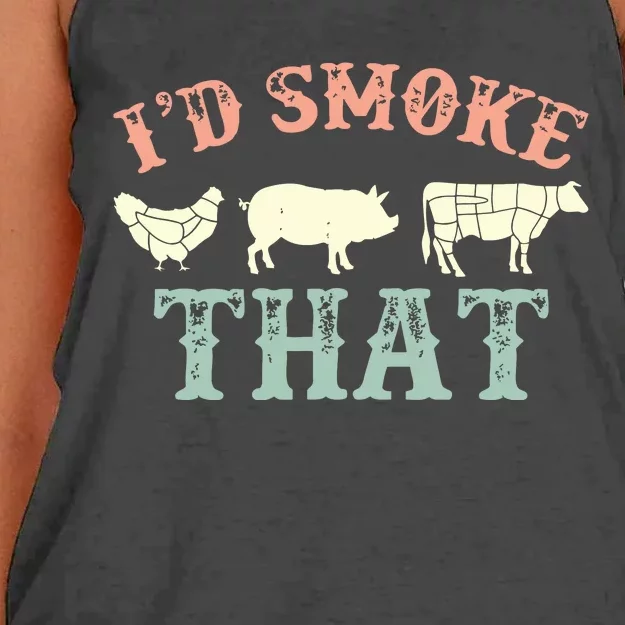 I D Smoke That Grilling Barbeque BBQ Women's Knotted Racerback Tank