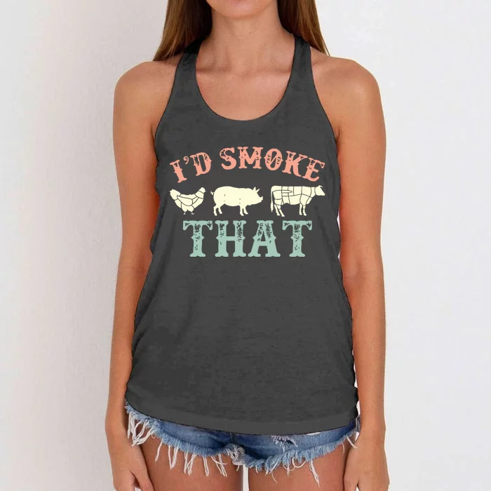 I D Smoke That Grilling Barbeque BBQ Women's Knotted Racerback Tank