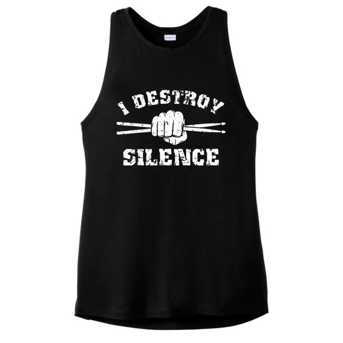 I Destroy Silence Awesome Drummer Drums Accessories Ladies Tri-Blend Wicking Tank