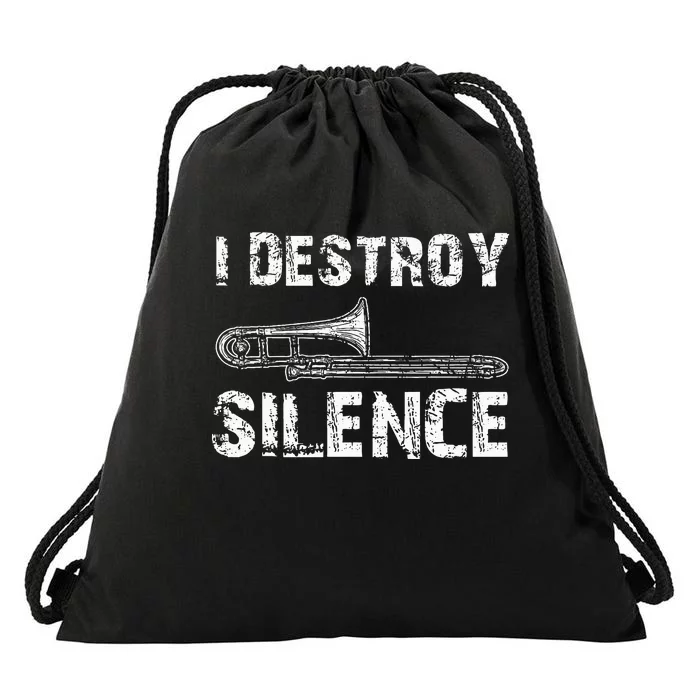 I Destroy Silence Funny Trombone Marching Band Drawstring Bag