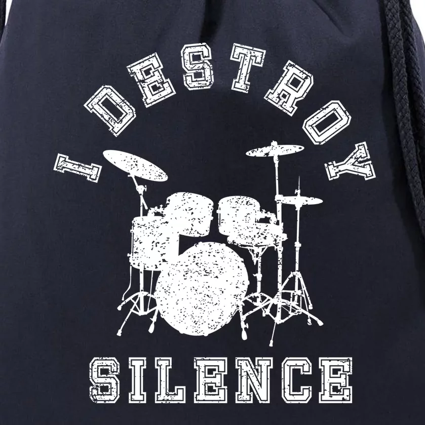 I Destroy Silence Drums Gift Drummer Rock Band Music Fan Drawstring Bag