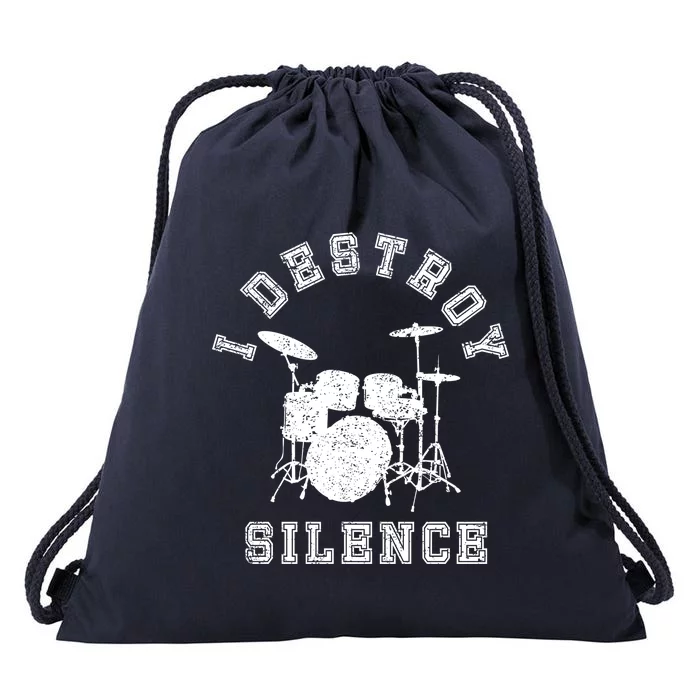 I Destroy Silence Drums Gift Drummer Rock Band Music Fan Drawstring Bag