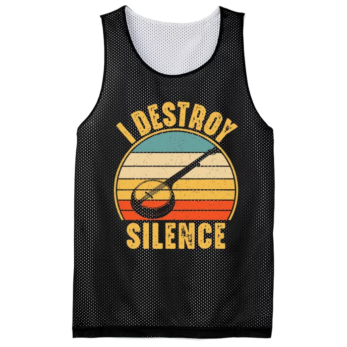 I Destroy Silence Banjo Funny Musical Instrument Mesh Reversible Basketball Jersey Tank