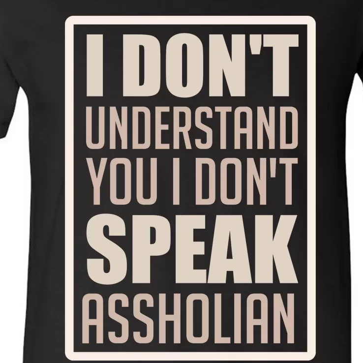 I Don't Understand You I Don't Speak Assholian Funny V-Neck T-Shirt