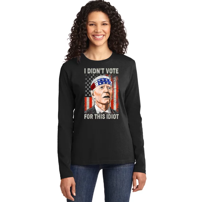 I Didn't Vote For This Idiot Funny Anti Biden 4th Of July Ladies Long Sleeve Shirt