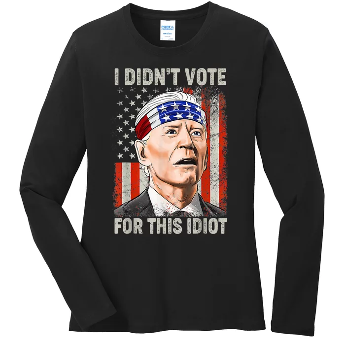 I Didn't Vote For This Idiot Funny Anti Biden 4th Of July Ladies Long Sleeve Shirt