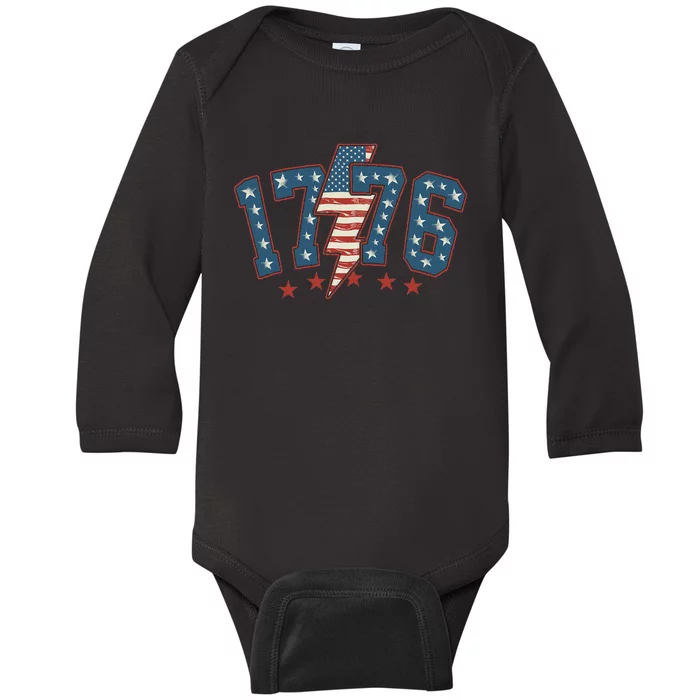 Independence Day Vintage 1776 America Happy 4th Of July Baby Long Sleeve Bodysuit