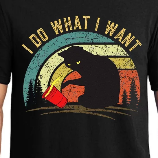 I Do What I Want Cat Coffee Black Cat Red Cup Funny Graphic Pajama Set