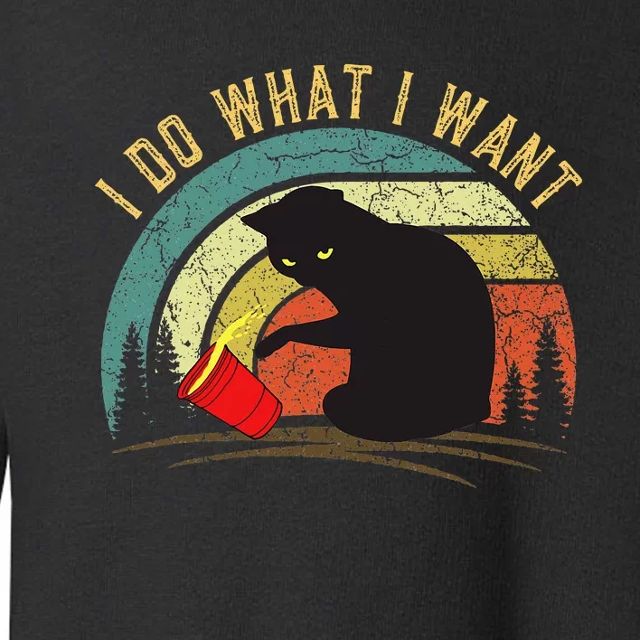 I Do What I Want Cat Coffee Black Cat Red Cup Toddler Sweatshirt