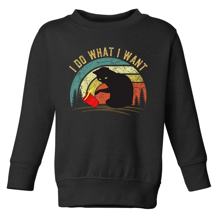 I Do What I Want Cat Coffee Black Cat Red Cup Toddler Sweatshirt